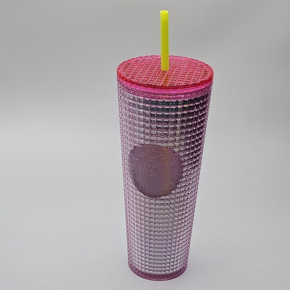 pink bubblegum grid 24 ounce venti tumbler with yellow straw ☆☆ new☆☆ - Picture 4 of 16